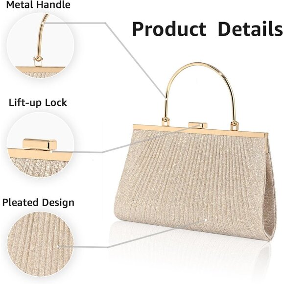 Women\'s Cream Shoulder Evening Chain Strap Sparkly Fashionable Clutch Bag